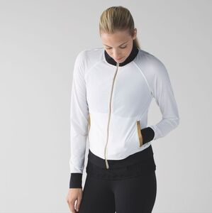LULULEMON Sweaty Or Not Jacket RARE Bone White Black Gold SIZE 6